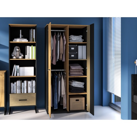 Colt 02 Gold craft oak/black - premium steel - 2D wardrobe