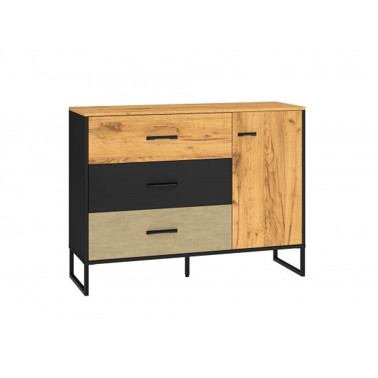 Colt 06 Gold craft oak/black - premium steel - 1D3S chest of drawers