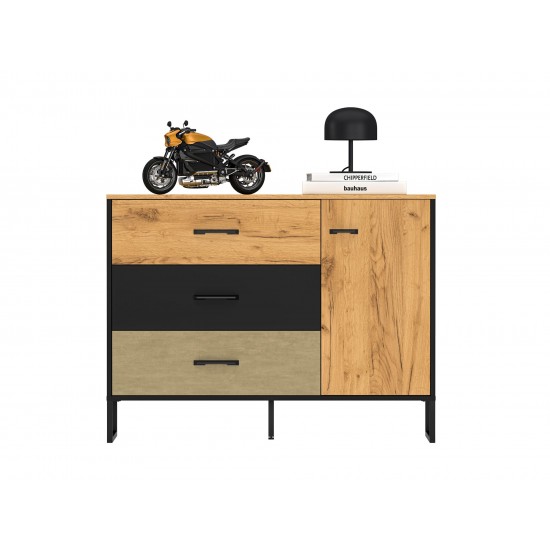Colt 06 Gold craft oak/black - premium steel - 1D3S chest of drawers