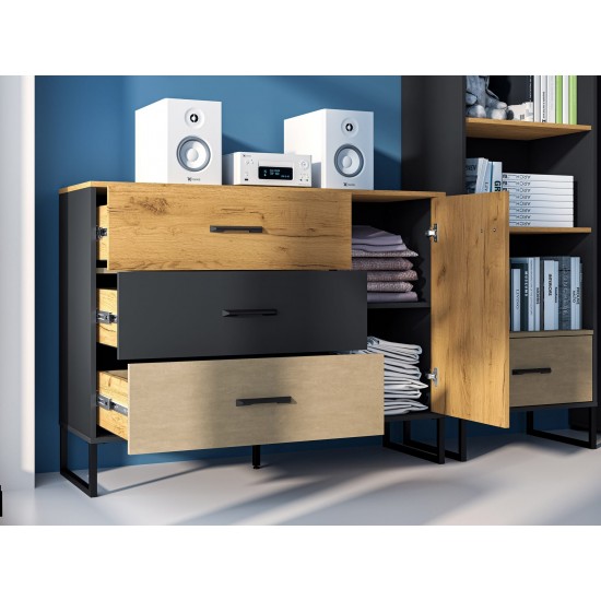 Colt 06 Gold craft oak/black - premium steel - 1D3S chest of drawers