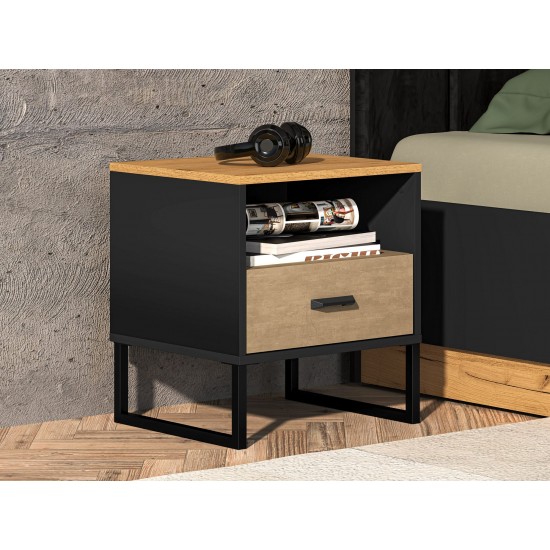 Colt 08 Gold craft oak/black-premium steel - bedside table