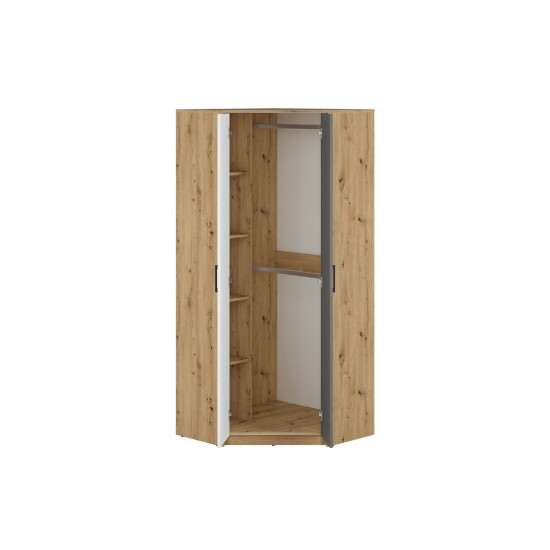 FINI 13 artisan oak body/white front/anthracite insert - corner wardrobe