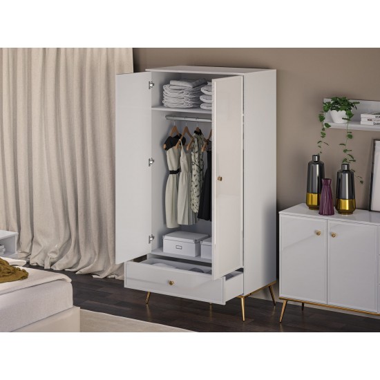 Goldin 01 Alpine white/Glossy white - wardrobe