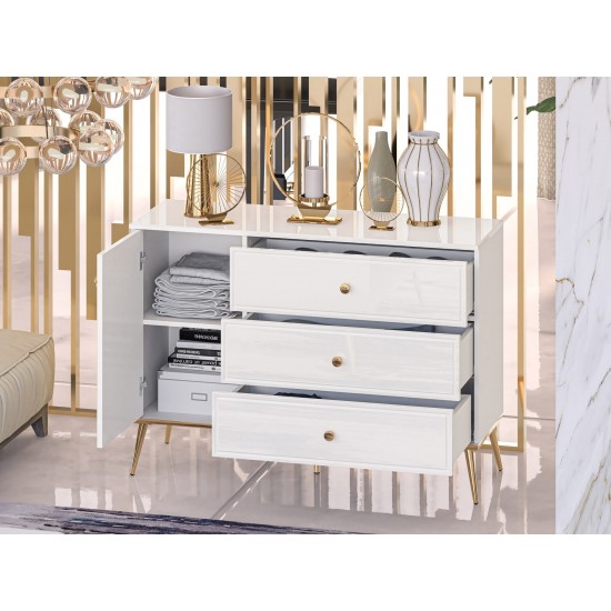 Goldin 05 Alpine white/White gloss - chest of drawers