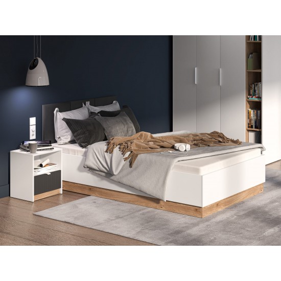 Torino 12-01 Alpine white/castello honey/matt graphite/upholstered panels - bed