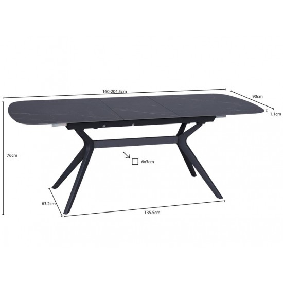 Galds DELF 160-204×90 Ceramic Black