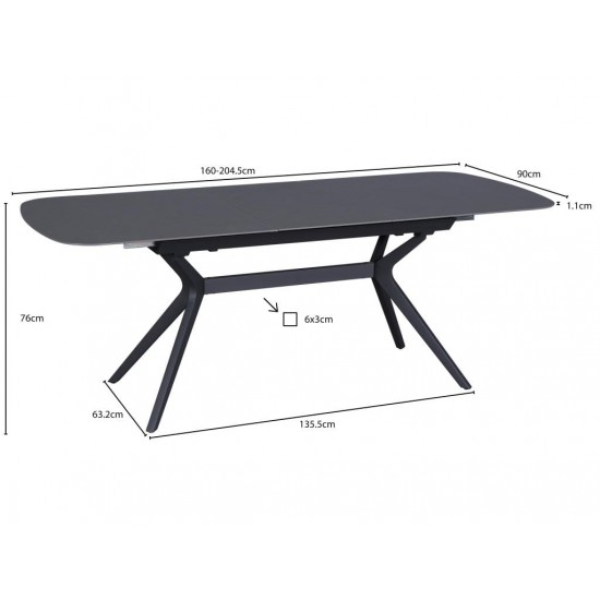 Table DELF 160-204×90 Ceramic Gray