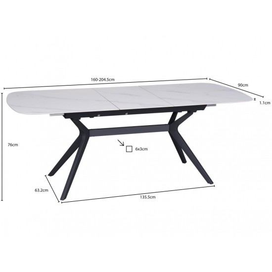 Table DELF 160-204×90 Ceramic White