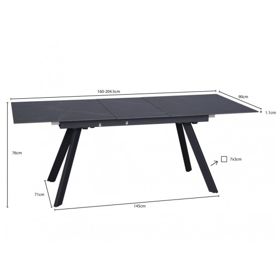 Galds MARS 160-205×90 Ceramic Black