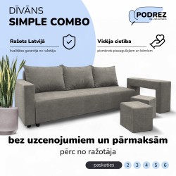 Divvietīgs izvelkams dīvāns ar galdiņu un pufiem Gaiši pelēka