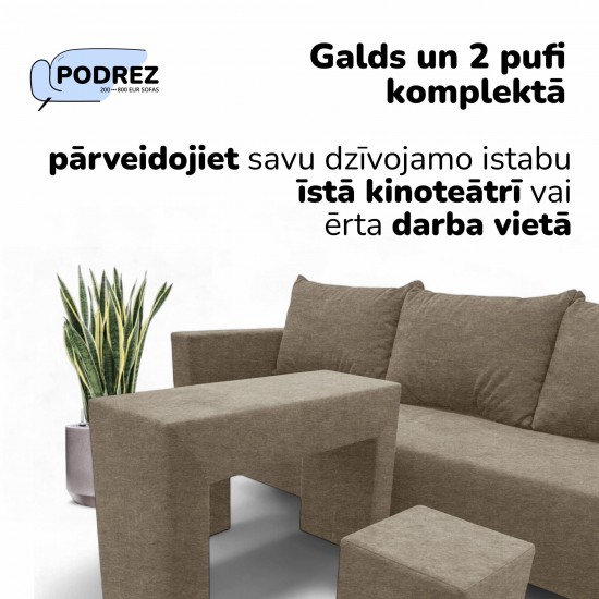 Double sofa bed bed with table and poufs Beige