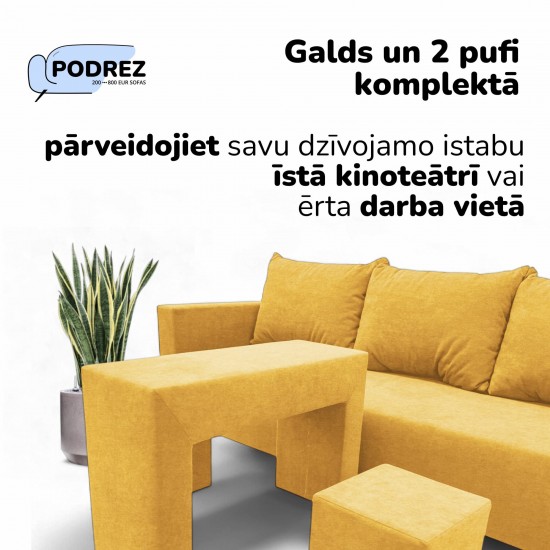 Double sofa bed bed with table and poufs Yellow