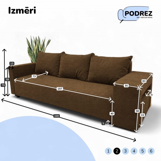 Double sofa bed bed with table and poufs Brown