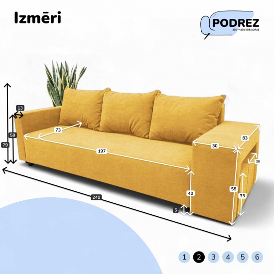 Double sofa bed bed with table and poufs Yellow