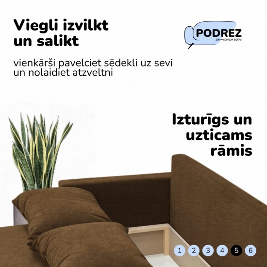 Double sofa bed bed with table and poufs Brown