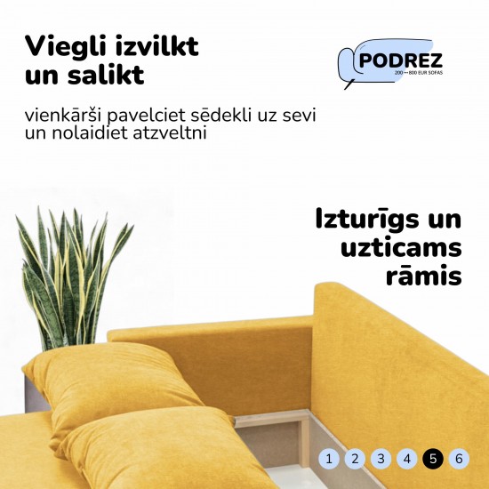 Double sofa bed bed with table and poufs Yellow