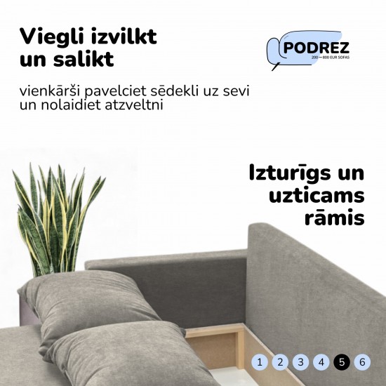 Double sofa bed bed with table and poufs Light gray