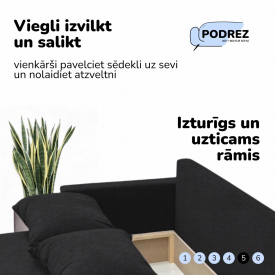 Double sofa bed bed with table and poufs Graphite