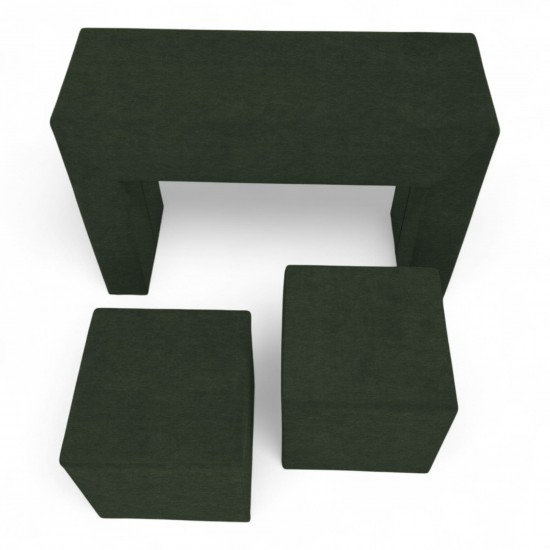 Table, armrest and two poufs Turquoise green