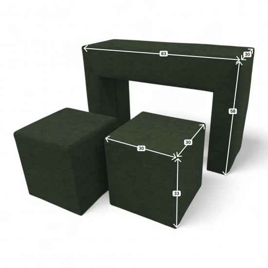 Table, armrest and two poufs Turquoise green