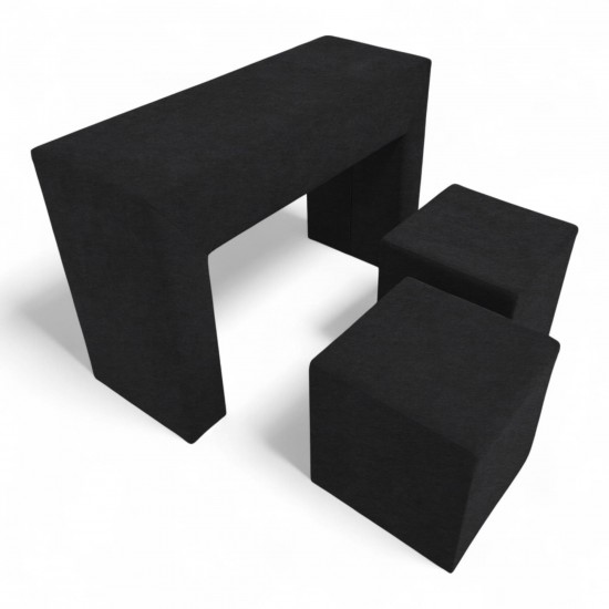 Table, armrest and two poufs Graphite