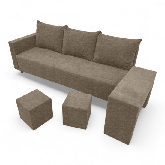 Double sofa bed bed with table and poufs Beige
