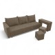 Double sofa bed bed with table and poufs Beige