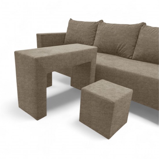 Double sofa bed bed with table and poufs Beige