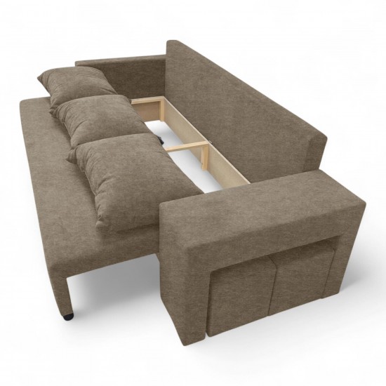 Double sofa bed bed with table and poufs Beige
