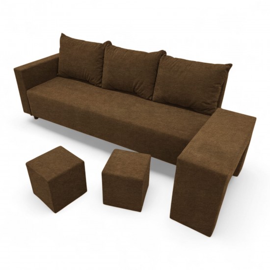 Double sofa bed bed with table and poufs Brown