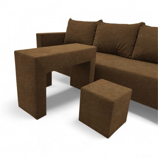 Double sofa bed bed with table and poufs Brown