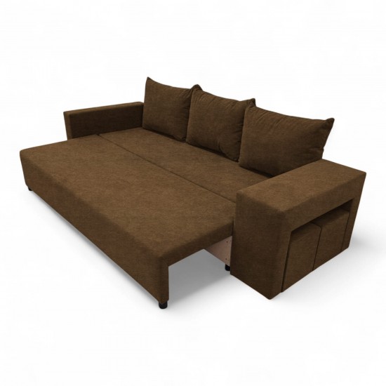 Double sofa bed bed with table and poufs Brown