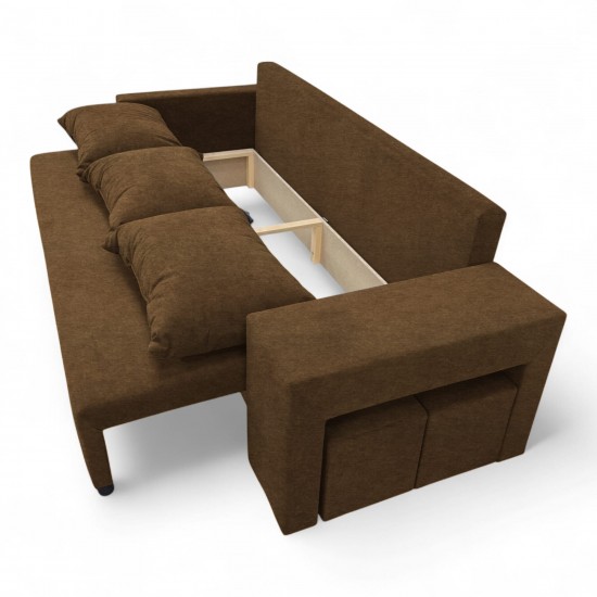 Double sofa bed bed with table and poufs Brown