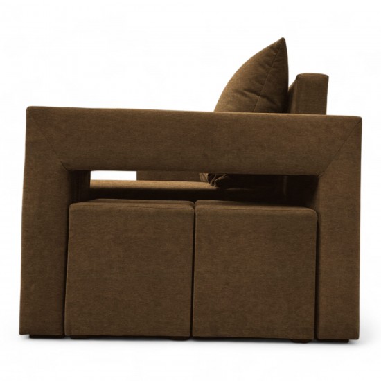 Double sofa bed bed with table and poufs Brown