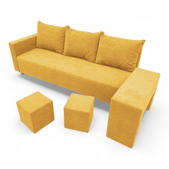 Double sofa bed bed with table and poufs Yellow