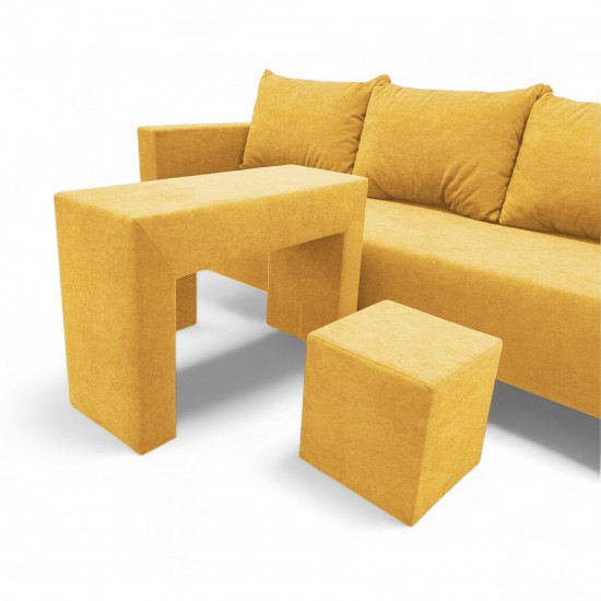 Double sofa bed bed with table and poufs Yellow
