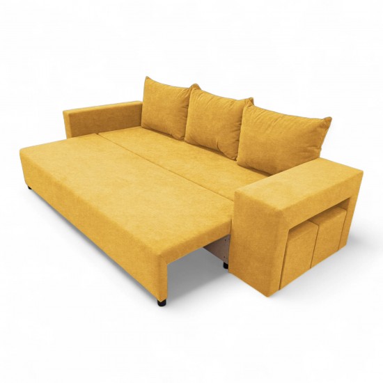Double sofa bed bed with table and poufs Yellow