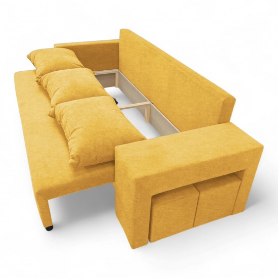 Double sofa bed bed with table and poufs Yellow