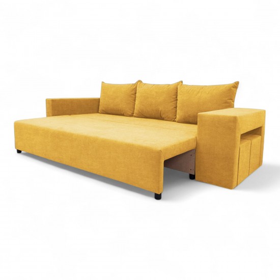 Double sofa bed bed with table and poufs Yellow