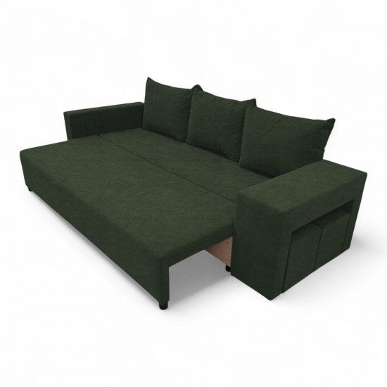 Double sofa bed bed with table and poufs Turquoise green