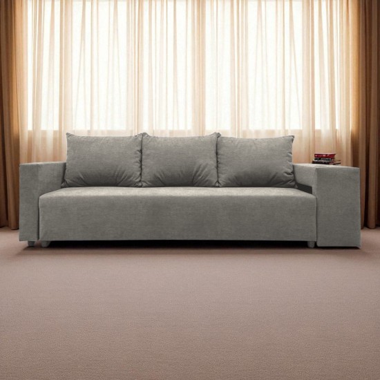 Double sofa bed bed with table and poufs Light gray