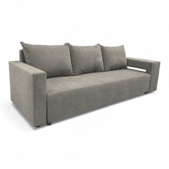 Double sofa bed bed with table and poufs Light gray