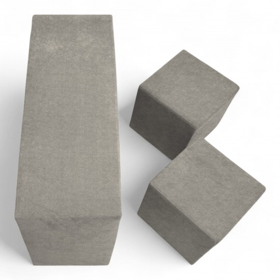 Double sofa bed bed with table and poufs Light gray