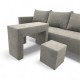 Double sofa bed bed with table and poufs Light gray
