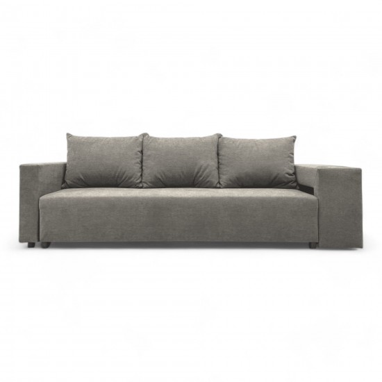 Double sofa bed bed with table and poufs Light gray