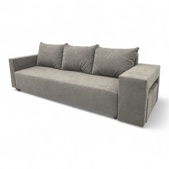 Double sofa bed bed with table and poufs Light gray