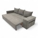 Double sofa bed bed with table and poufs Light gray