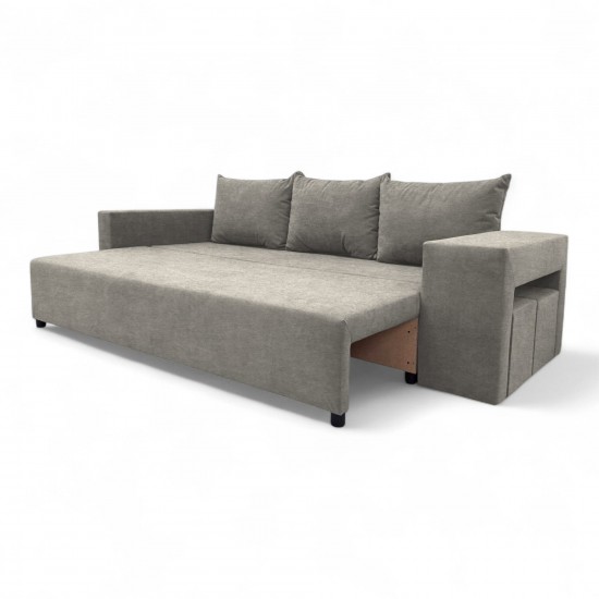 Double sofa bed bed with table and poufs Light gray