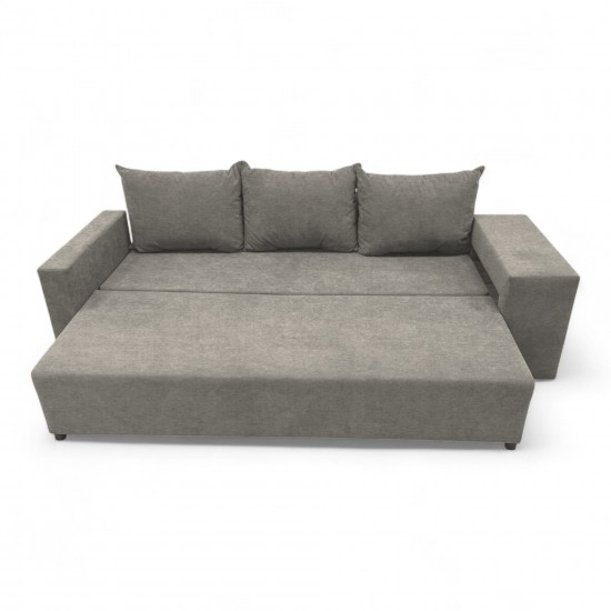 Double sofa bed bed with table and poufs Light gray