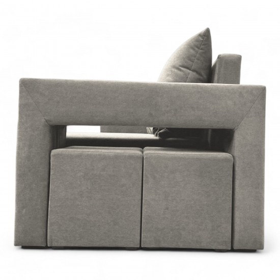 Double sofa bed bed with table and poufs Light gray